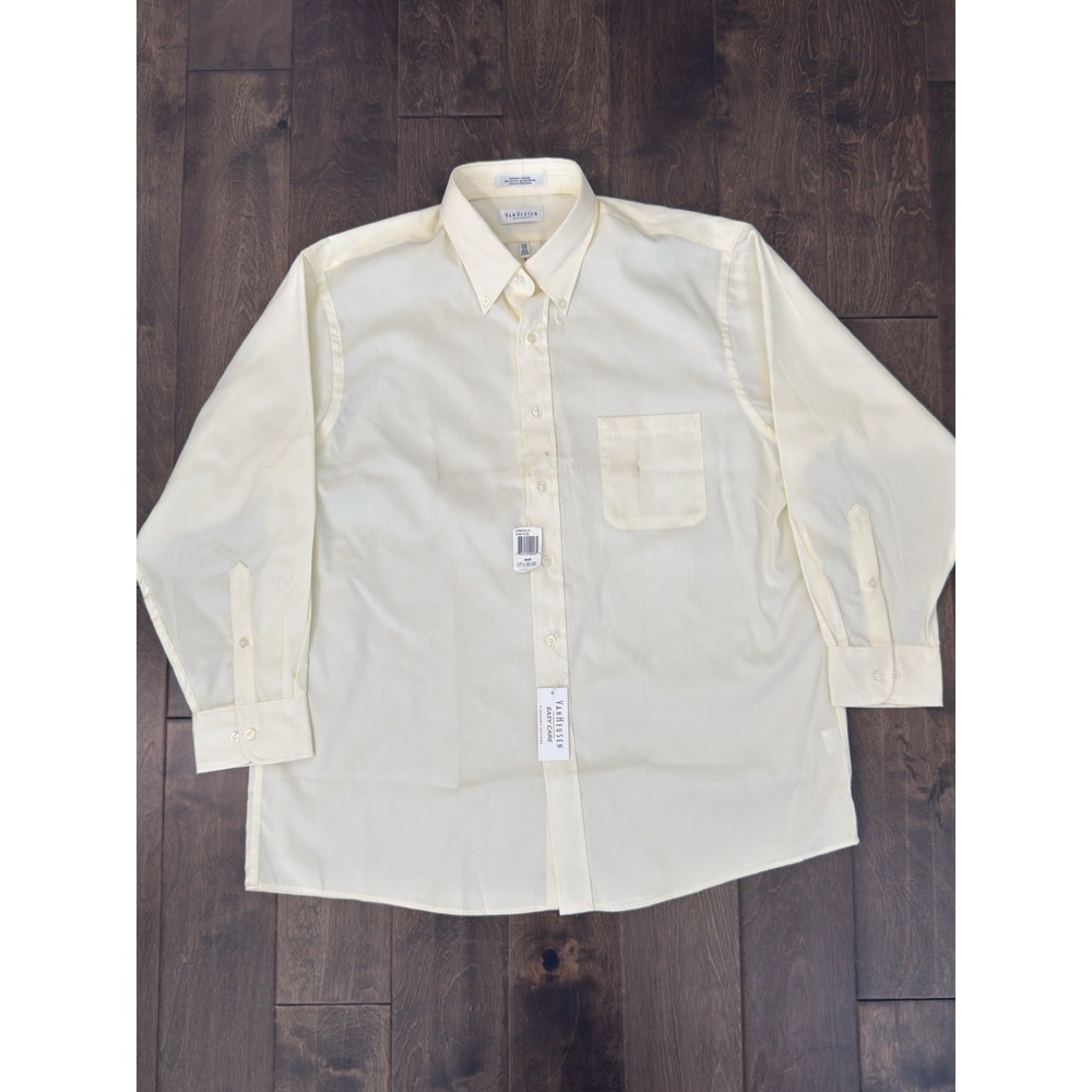 Van Heusen NWT Size 17.5/XL Easy Care Mens Pinpoint Oxford Yellow Dress Shirt